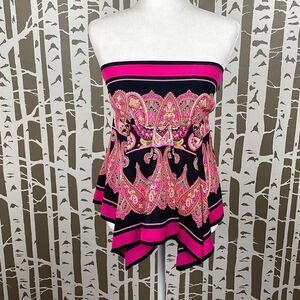 Moda International Y2K Paisley Print Silk Scarf Strapless Top S